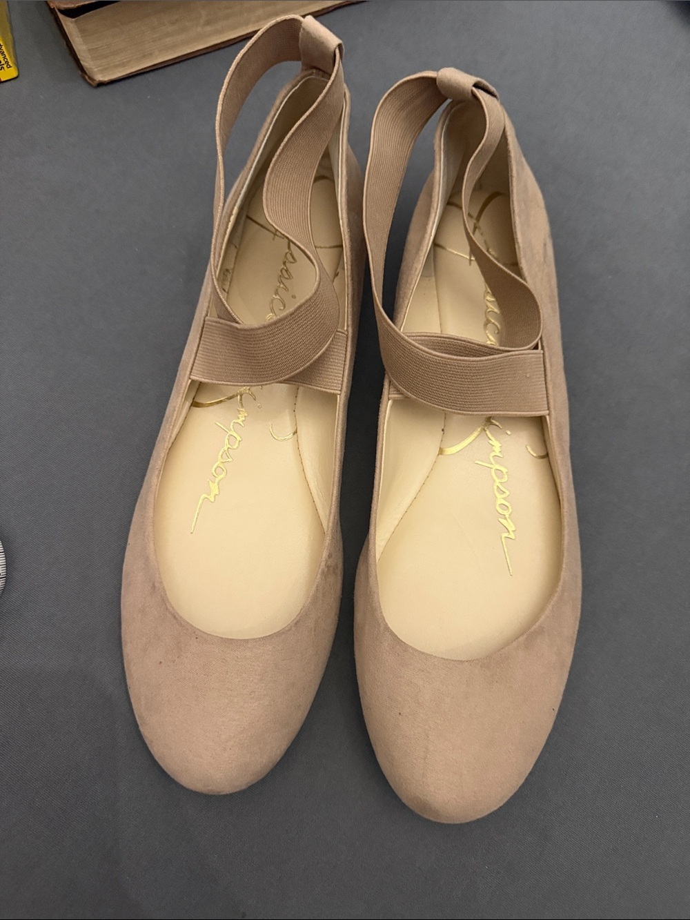 Jessica Simpson Taupe Faux Suede Ballet Flats with Elastic Sling - Picture 1 of 2